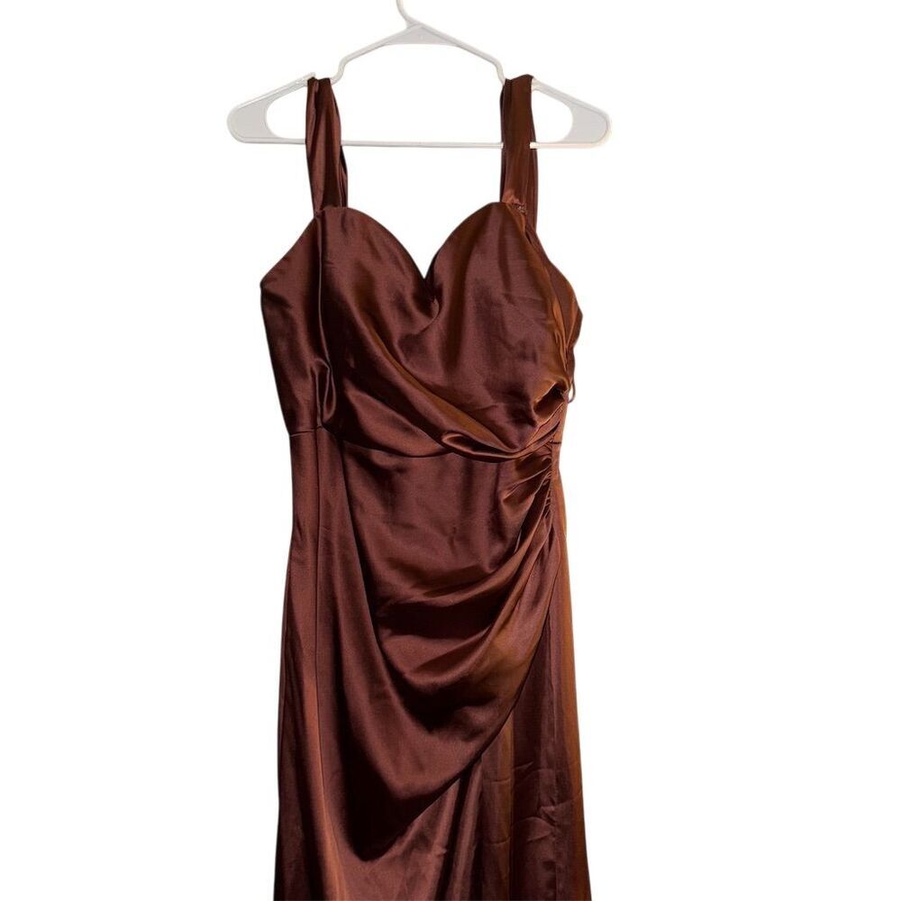 Revelry Women's Brown Satin Maxi Dress M Party Cocktail Removable Straps